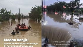 Hujan deras disertai angin kencang memicu banjir yang melanda Kota Medan, Sumatera Utara, pada hari pemungutan suara Pilkada serentak 2024, Rabu (27/11).