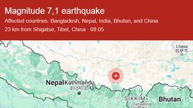 Gempa bumi dengan magnitudo 7,1 M mengguncang ibu kota Nepal, Kathmandu, dengan kekuatan yang sangat terasa.