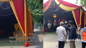 Tenda dirobohkan oleh petugas dishub Depok.