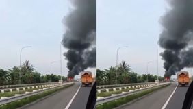 Saat kejadian, bus berada pada ruas jalan menuju Kota Medan.Lokasi kejadian berada di KM 41, bus tampak sudah terparkir di badan jalan dengan kondisi api sudah melahap seluruh badan bus.