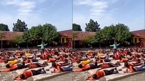 Sebuah video yang memperlihatkan murid sekolah dasar (SD) di Karawang, Jawa Barat, belajar renang di lapangan sekolah menjadi perbincangan hangat di media sosial.