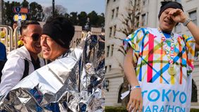 Ariel mengunggah foto-foto dirinya mengikuti ajang marathon terbesar di kota Tokyo.