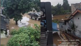 Kondisi banjir pagi ini di Komplek Sawangan Asri setelah diguyur hujan tadi malam