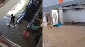 Banjir besar yang melanda Mega Mall Bekasi di Jalan Ahmad Yani, Kota Bekasi, Jawa Barat, masih belum surut sepenuhnya. Sampai pagi ini, genangan air berwarna cokelat masih tampak menggenangi area parkir sisi utara pusat perbelanjaan tersebut.