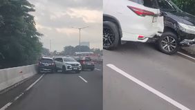 Menurut saksi mata, Fortuner nyerobot nyalip lewat bahu jalan dan maksa masuk jalur 1, tapi tidak diberi jalan oleh Pajero Sport yang berada di jalur 1.