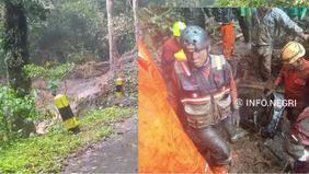 Bencana tanah longsor yang terjadi di ruas jalan Sumber Brantas, Pacet-Cangar, Mojokerto, Jawa Timur, pada Kamis, 3 April 2025 siang, mengakibatkan dua mobil terseret ke dalam jurang.