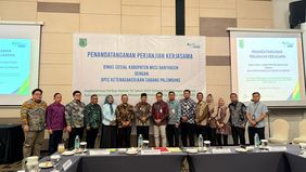BPJS Ketenagakerjaan Palembang bersama Dinas Sosial Kabupaten Musi Banyuasin sinergi untuk perlindungan jaminan sosial bagi 45.000 masyarakat miskin pekerja rentan tahun 2025 di Kabupaten Musi Banyuasin, Selasa, 29 April 2025.