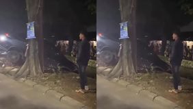 Terjadi kecelakaan tunggal sebuah mobil tercebur ke kali di Jl. KH Abu Bakar dekat simpang Pengairan Tambun Selatan.