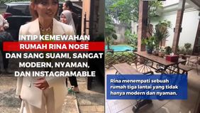 Rumah mewah Rina Nose memiliki halaman luas dengan kolam renang, serta interior yang ditata dengan apik. Ruang tengahnya terlihat luas dengan dapur dan ruang makan tanpa sekat, serta beberapa tanaman hias yang menambah kesan asri. 