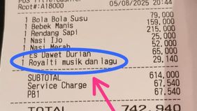 Viral di media sosial sebuah foto struk pembayaran dari sebuah restoran yang memuat biaya tidak biasa yaitu royalti musik dan lagu.