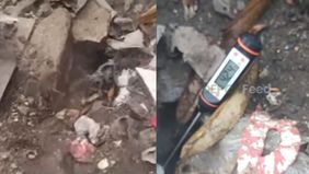 Warga di sekitar Jalan Raya Bogor Km 35, Depok, digemparkan oleh kemunculan asap dari bawah tiang lampu penerangan jalan umum.