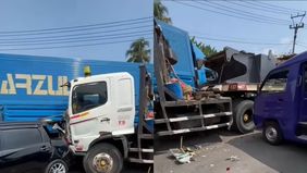 Lalu lintas di ruas Jalan Nasional Sukabumi-Bogor lumpuh total akibat kecelakaan beruntun yang melibatkan enam kendaraan, termasuk truk, angkot, dan minibus.
