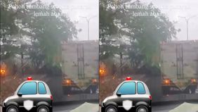 Arus lalu lintas di Jalan Pantura, Cikarang, Kabupaten Bekasi, sempat tersendat pada Rabu, 22 Oktober 2025 sore setelah sebuah pohon tumbang menutup sebagian badan jalan.
