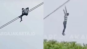 Seorang pria bernama Sukardi membuat heboh warga setelah nekat bergelantungan di kabel udara di kawasan Jalan Gatot Subroto, Karet Kuningan, Setiabudi, Jakarta Selatan, pada Sabtu, 1 November 2025.