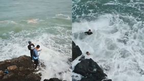 Momen mengerikan terjadi pada Minggu, 16 November 2025 di Pantai Cikeueus, Desa Girimukti, Kecamatan Ciemas, Kabupaten Sukabumi, Jawa Barat. Dua pemancing dilaporkan hilang terseret ombak besar saat sedang memancing di atas batu karang di tepi Laut S