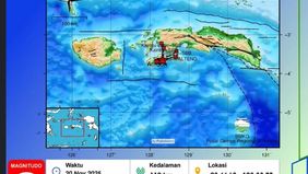 Badan Meteorologi, Klimatologi, dan Geofisika (BMKG) memastikan gempa tektonik berkekuatan magnitudo 6,0 yang mengguncang wilayah Laut Banda, Maluku Tengah, pada Kamis 20 November 2025 pukul 15.59 WIT tidak memicu tsunami.
“Gempa terjadi pada kedalam