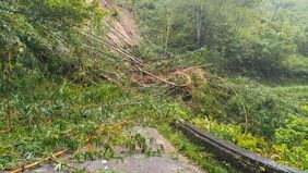 Akses jalan provinsi yang menghubungkan Lubuk Basung di Kabupaten Agam dengan Kota Bukittinggi, Sumatera Barat, terputus setelah tertimbun material longsor pada Rabu 26 November 2025 sore.