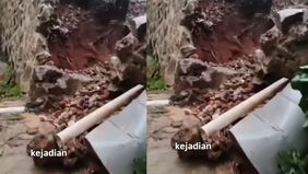 Hujan lebat yang mengguyur wilayah Jagakarsa memicu terjadinya longsor di Jalan Manggis, RT 01 RW 01, Ciganjur, Jumat, 12 Desember 2025.