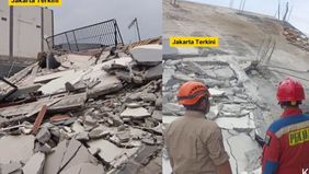 Sebuah bangunan parkir dua lantai roboh di Gang Waru 1, Jalan Alur Laut, RT 005/003, Kelurahan Rawa Badak Selatan, Kecamatan Koja, Jakarta Utara, Kamis (25/12/2025) sore.
