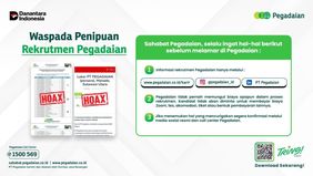 Untuk konfirmasi jika terdapat informasi rekrutmen mencurigakan yang mengatasnamakan Pegadaian, masyarakat dapat menghubungi channel informasi dan pengaduan resmi Pegadaian, melalui Call Center 1500-569 atau WhatsApp PEVITA di nomor 0811-1-1500569.