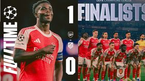 Gol tunggal Bukayo Saka membawa The Gunners unggul agregat 2-1 setelah kedua tim imbang 1-1 dalam leg pertama.