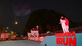 Ribuan pelari memadati kawasan jalan di depan Istana Merdeka, Jakarta, sejak Sabtu pagi, 29 Agustus 2026, untuk mengikuti Merdeka Run 2026.