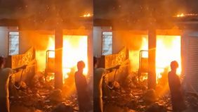 Berdasarkan keterangan pelapor, sebelum kebakaran terjadi sempat terdengar suara ledakan di depan rumahnya.