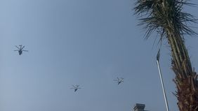 Prabowo Subianto tiba di Markas Besar Tentara Nasional Indonesia (Mabes TNI), Jakarta, Senin sekitar pukul 08.30 WIB, untuk memimpin upacara peringatan HUT Ke-81 TNI