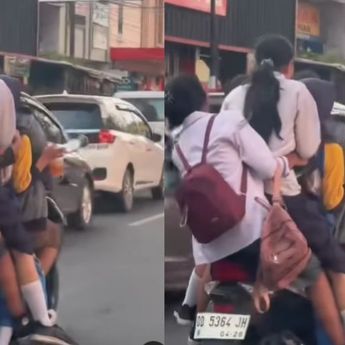 Polisi Selidiki Emak-emak Viral Bonceng 6 di Makassar Tanpa Memakai Helm