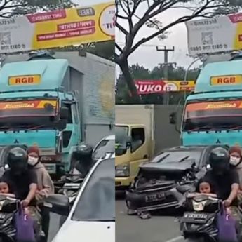 Sebuah Mobil Remuk Terlibat Kecelakaan Beruntun di Cileungsi
