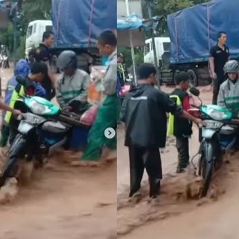 Banjir Bandang Kepung Jalan-Rumah Warga di Serang Banten, Pemotor Nyaris Terbawa Arus