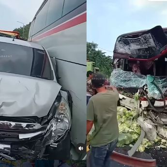 Ngenes! Nasib Ertiga Kegencet Bus Primajasa Usai Hantam Mobil Sayur