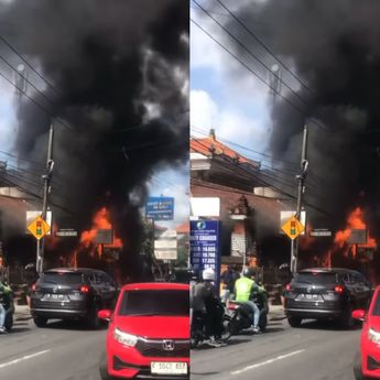 Ngeri! Kepulan Asap dan Api Keluar dari Warung di Kerobokan Bali