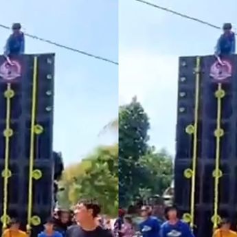 Ngeri! Detik-detik Anggota Sound Horeg Terjatuh Usai Tersangkut Kabel