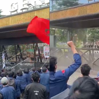 Mahasiswa Trisakti Jebol Gerbang Belakang Gedung DPR RI, Tapi Terhalang Barikade Polisi