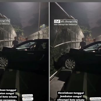 Ngantuk, Minibus Hantam Jembatan Sampai Nyaris Jatuh ke Kali di Narogong