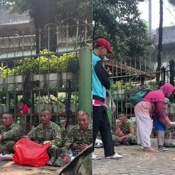 Potret Anggota TNI di Monas Rela Berbagi Jatah Makan Siang dengan Warga