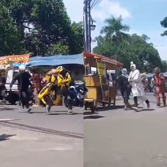 Saat Masha, Hulk, hingga Pocong Ngibrit Dikejar Satpol PP di Bandung