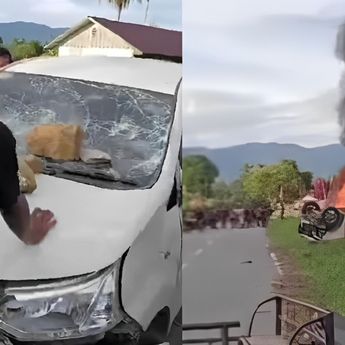 Detik-detik Mobil Pelaku Curanmor Nabrak dan Dibakar Warga