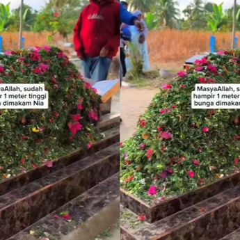 Viral, Makam Nia Penjual Gorengan Dipenuhi Tumpukan Bunga Hampir 1 Meter