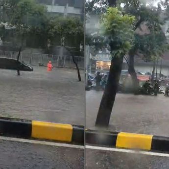 Hujan Deras Guyur Jaksel, Jalan Depan Mall Gandaria City Banjir dan Bikin Macet Parah