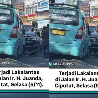 Ngeri! Angkot Hantam Pajero di Ciputat Bikin Macet Parah