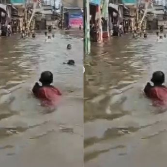 VIDEO: Bencana Banjir Rob Penjaringan, Bocil Berenang Serasa di 'Water Park'