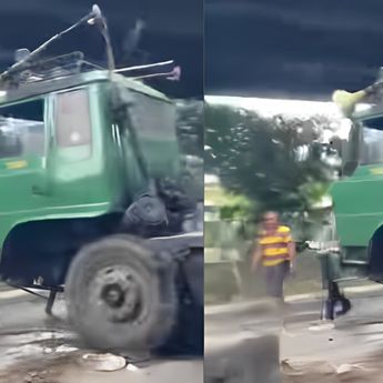 Macet Parah di Simpang Plumpang, Truk Kontainer Tabrak Pembatas Jalan