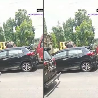 VIDEO: Mobil Dihantam Depan Belakang oleh Truk, Sampai Ringsek Parah di Narogong