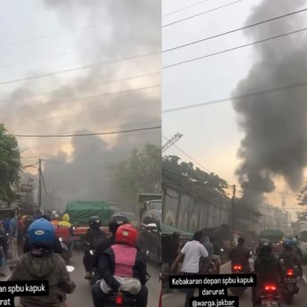 VIDEO: Kebakaran Mengerikan di Depan Pom Bensin Kapuk Bikin Macet Parah