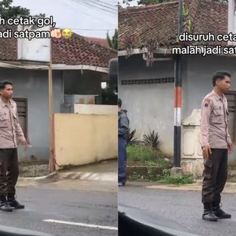 Viral! Satpam Mirip Marselino Ferdinan Sedang Atur Lalu Lintas Truk di Perusahaan