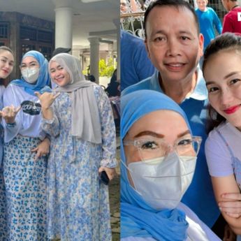 Potret Kompak Keluarga Ayu Ting Ting Datang ke TPS: Pakai Baju Serba Biru