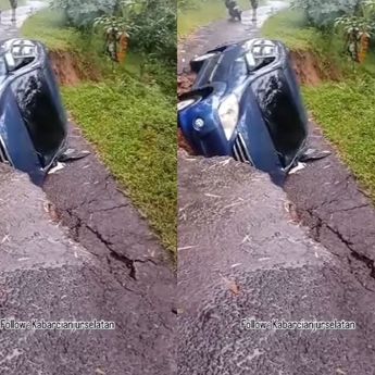 VIDEO: Tanah Terbelah di Cianjur Selatan, Mobil Sampai Terperosok