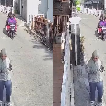 Terekam CCTV, Pemotor Bonceng 3 Jambret Pejalan Kaki Wanita di Cikampek